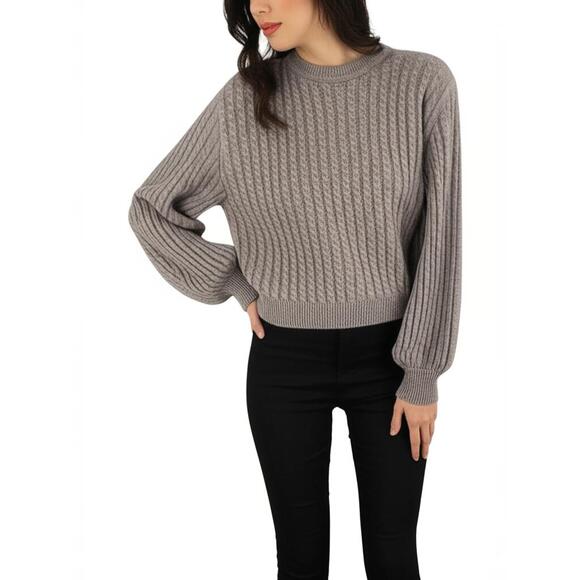Evolution Taupe Cable Knit Puff Sleeve Pullover Sweater Soft Comfortable XL - Picture 1 of 14